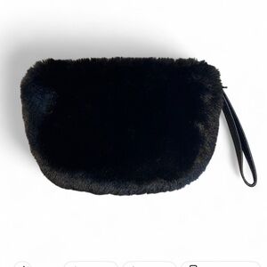 House of Harlow 1960 Black Faux Fur Wristlet Clutch